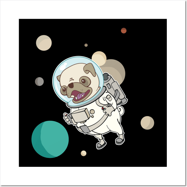 Pug Astronaut With a Jet Pack Wall Art by Huhnerdieb Apparel